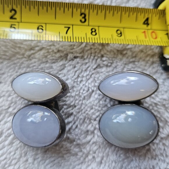 Rebecca Collins blue chalcedony clip earrings sterling Dallas Texas signature - Picture 3 of 5